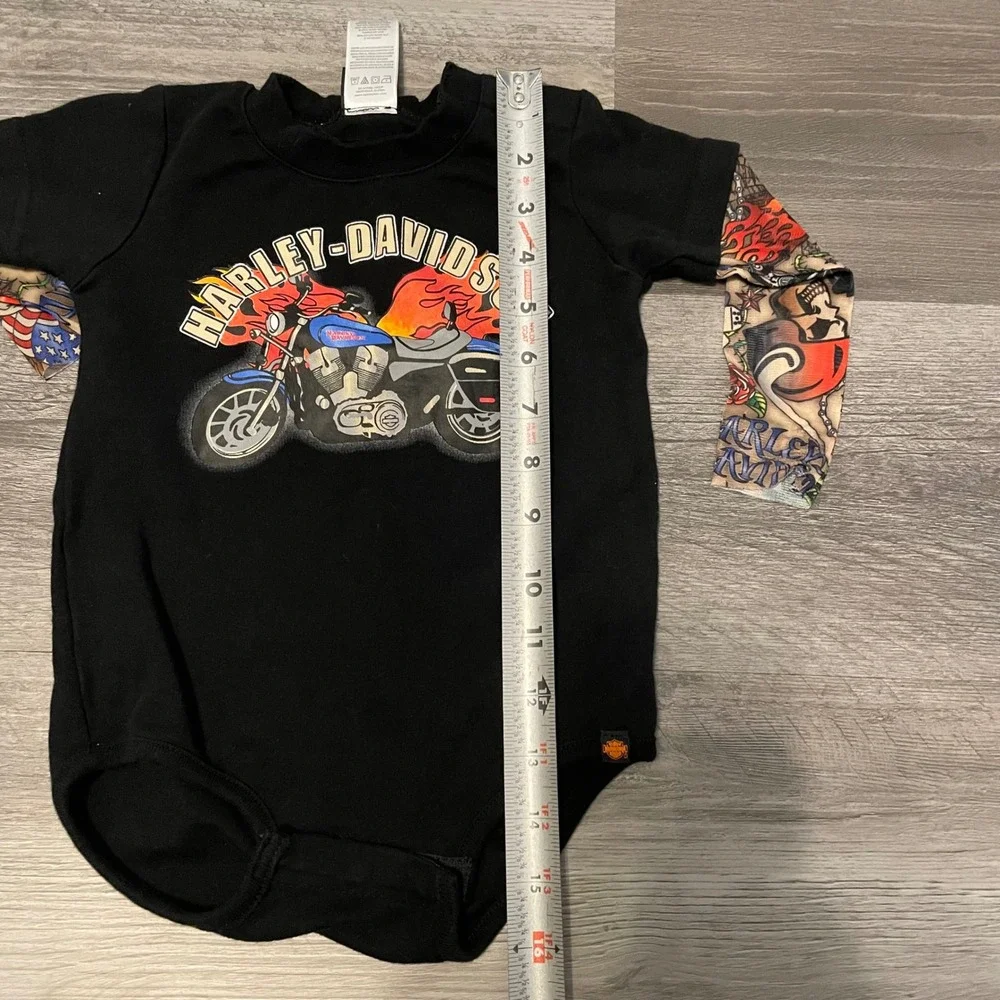 Harley-Davidson Baby Onesie 24M Black Motorcycle Tattoo Sleeves Bodysuit